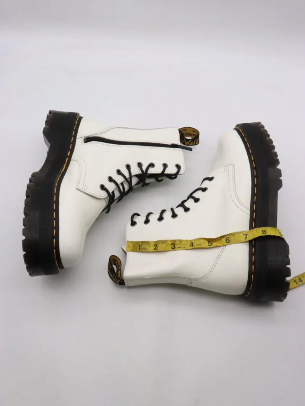 Doc Dr. Martens Jadon Women’s 10 Ankle Platform Boots Lace-Up Zip White Leather